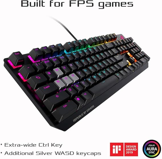 Asus Rog Strix Scope R Gb Mechanical Gaming Keyboard With Cherry Mx Switches Aluminium Frame Aura Sync Lighting And Additional Silver Wasd For Fps Games Amazon De Computer Accessories