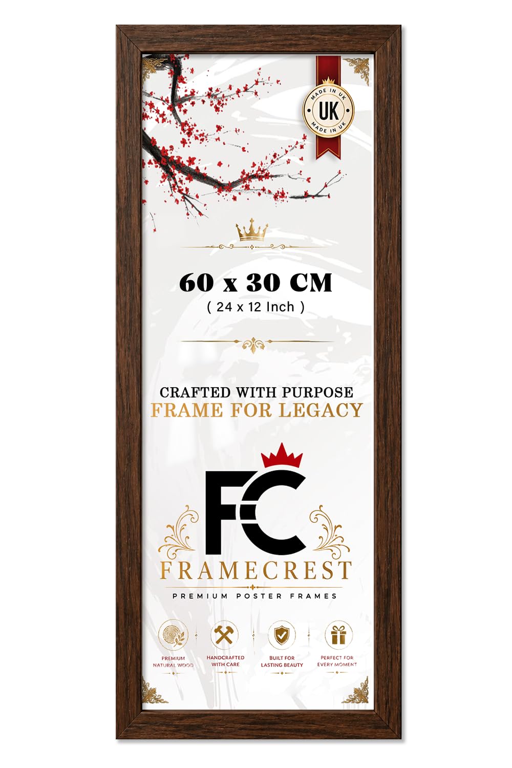FRAMECREST LTD 30 X 60 CM Poster Frame, Wall Mounted Modern Poster Frame For Portrait Or Landscape Display With Engineered Wood Finish And Hanging Hooks (24 X 12 Inch) - [Dark Oak] — image 1