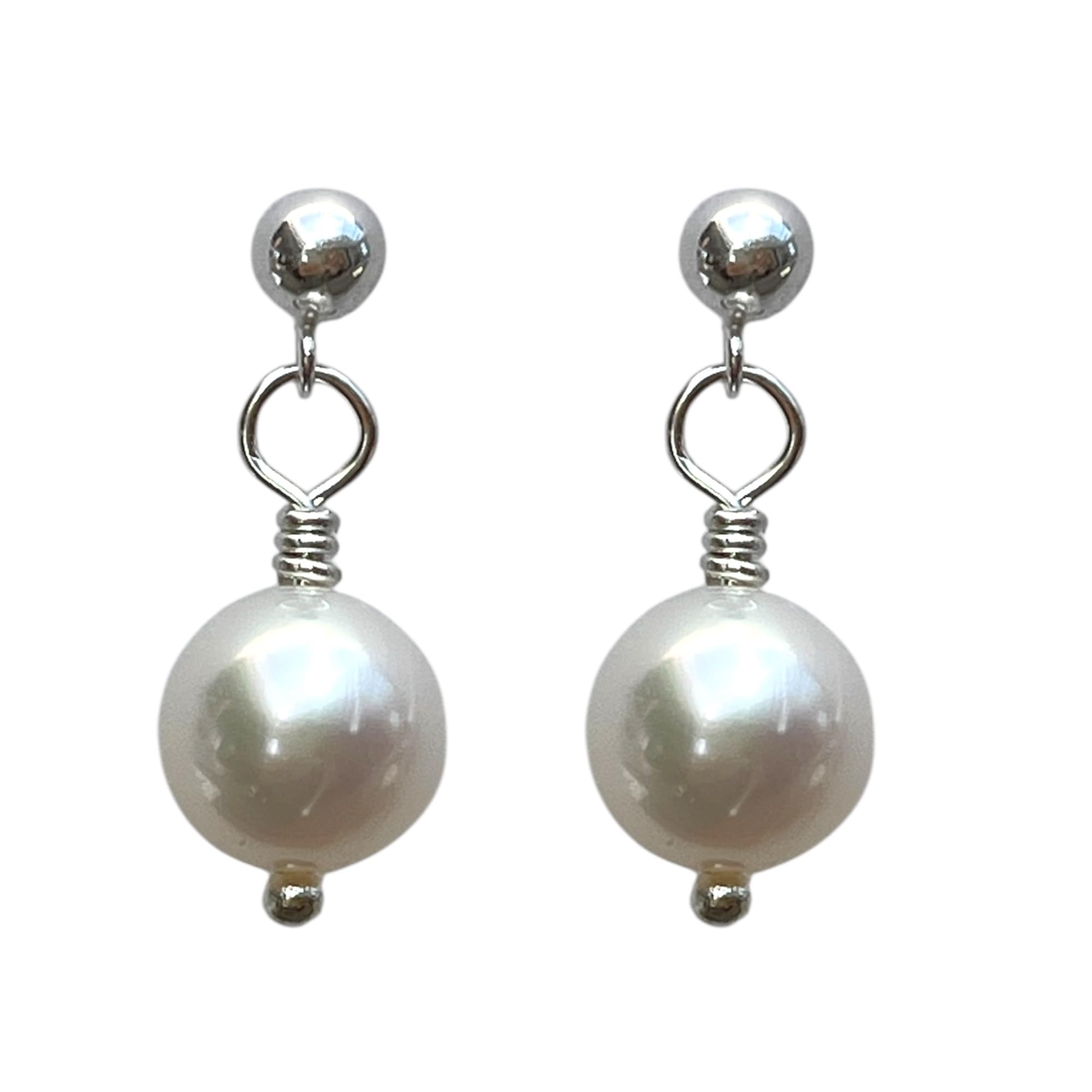 Sterling Silver Pearl Earrings, Studs With Dangle
