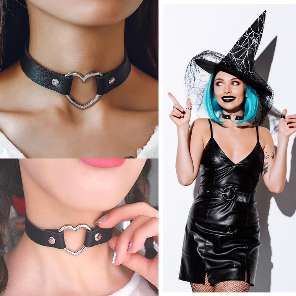 Damski naszyjnik w gotyckim stylu, punk, 2-częściowy, czarny, skóra PU i stop, 33-40 cm, łańcuszek metalowy i skórzany, haczyk S lub zatrzask, Fashion Jewelry