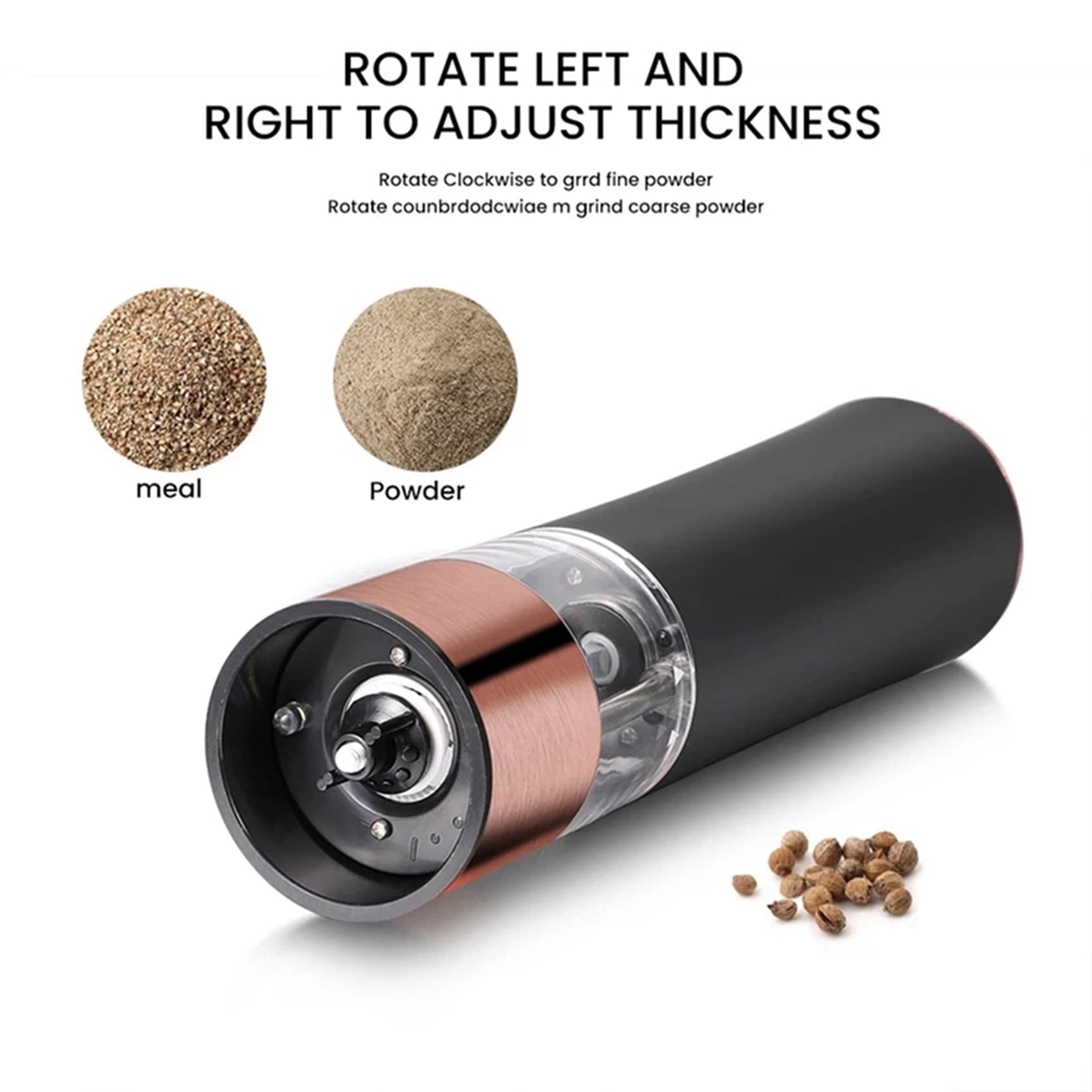 4Pcs Automatische Salz Pfeffer Grinder Elektrische Gewürzmühle Batteriebetrieben Einstellbare Grobheit Pfeffermühle Küche -Schwarz