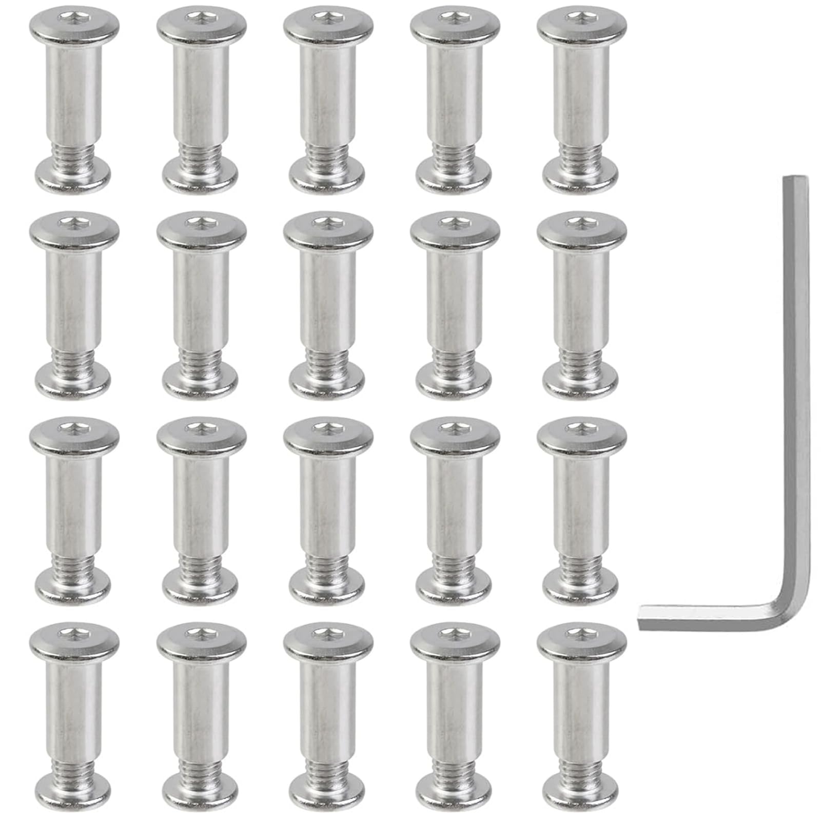 20 Pezzi Viti di Giunzione M3 x 30 mm con Chiave, Bulloni a Cannocchiale in Acciaio Inox per Mobili, Armadi e Rilegatura Libri - Set di Fissaggio Professionale