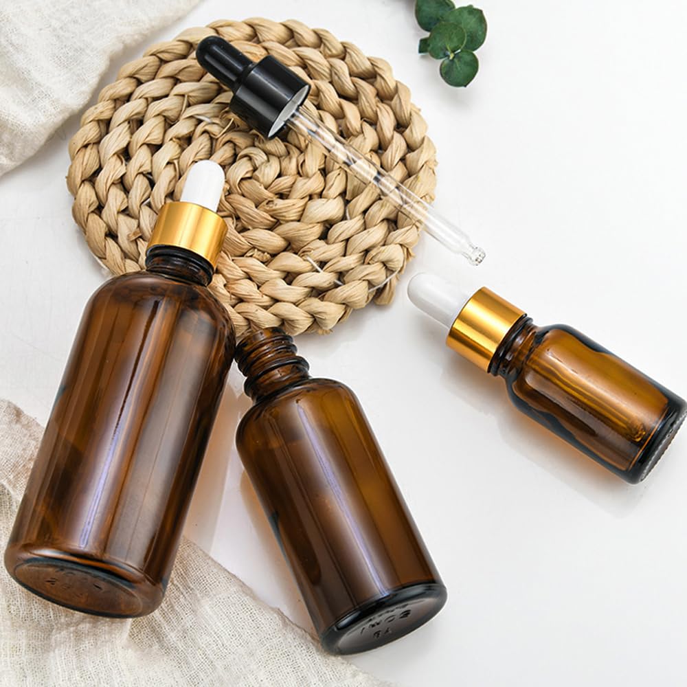 Leere Glasflaschen für ätherische Öle, für Öle, Aufbewahrungsbehälter, Kosmetik, Reiseverpackung, Reagenzmittel, Aromatherapie, Flüssigkeitspipette, nachfüllbar, Reisefläschchen (grün-schwarze