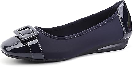 Greatonu Womens Buckle-Embellished Wedge Heel Casual Ballet Flats