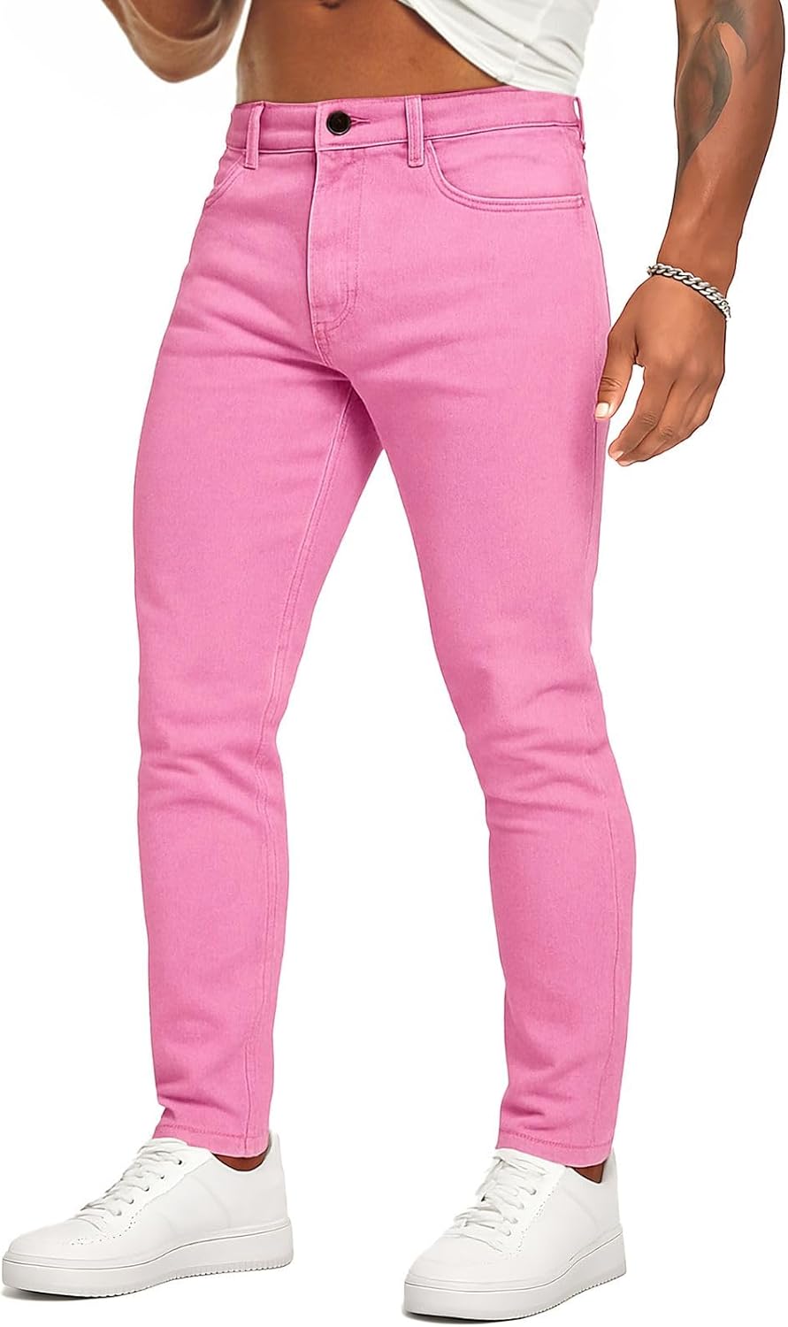 Men's Super Skinny Stretch Tapered Leg Slim Fit Ripped Distressed Jeans…