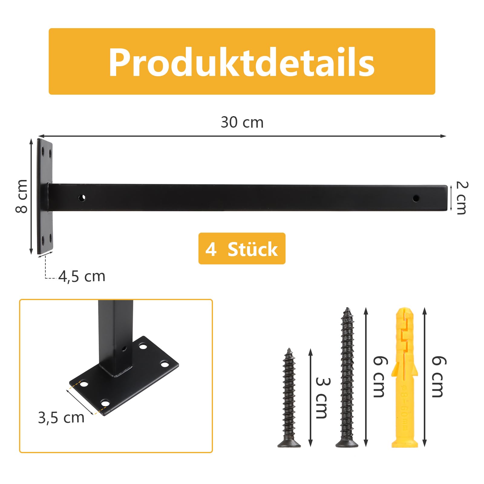 Staffe Per Mensole Pesanti 20 Cm - 4 Pezzi, Portata 75 Kg, Design Nascosto, Nero - Foto 4