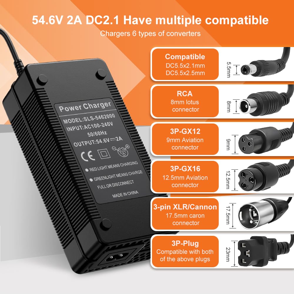 Cargador Patinete Eléctrico 54.6V 2A Universal Baterías Litio 6 Conectores 48V Adaptador Xiaomi M365
