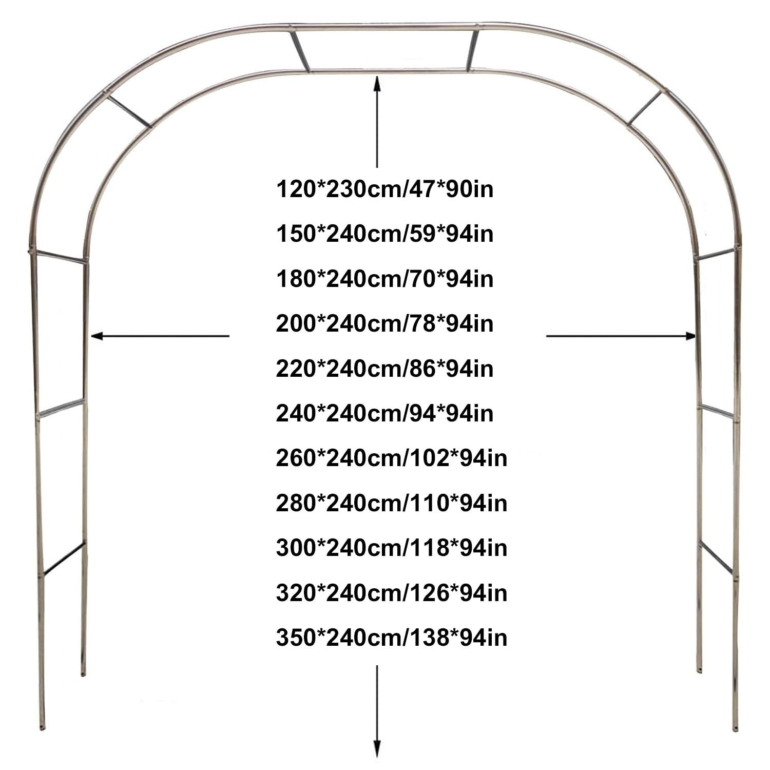 Solidny łuk ogrodowy ze stali nierdzewnej, pergola, altana na róże, wesela i wydarzenia, regulowane rozmiary od 120 cm do 350 cm (320 x 240 cm)