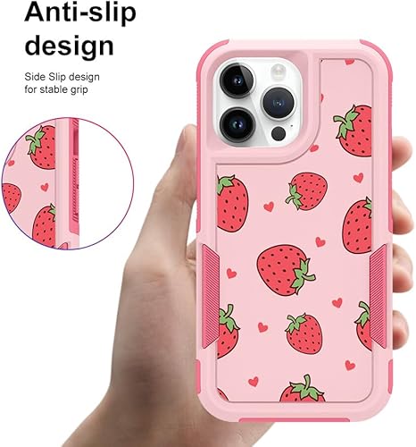 Miniatura 4 de MZELQ Funda compatible con iPhone 15 Pro con bonito diseño de fresas, a prueba de golpes, bonita funda antideslizante compatible con niñas y mujeres