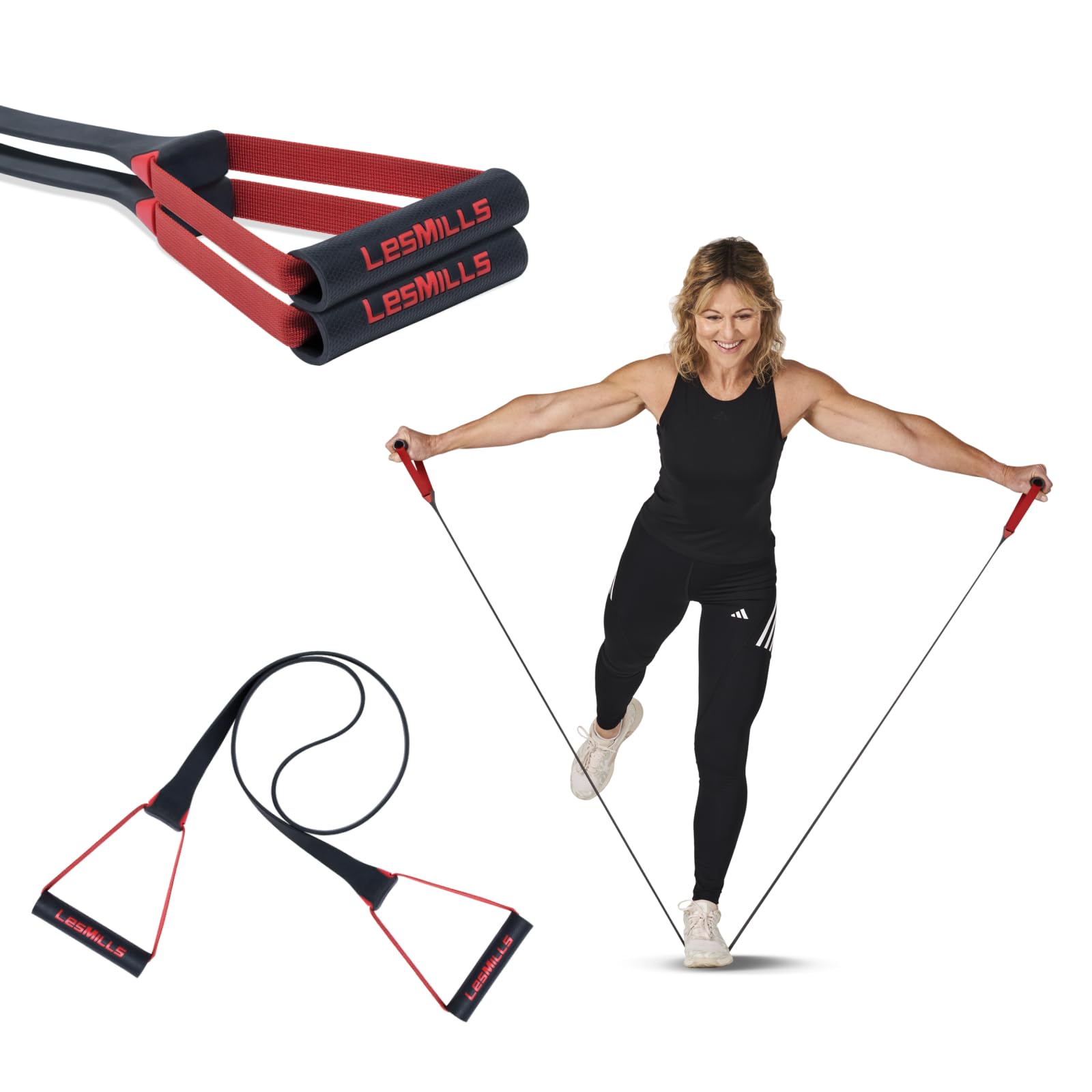 Les Mills SMARTBAND Resistance Band with Handles for Total Body Workouts, Home Gym Exercise Equipment, Elastic Stretch