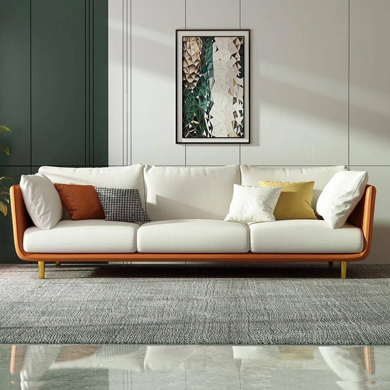 Image of Modern & Luxury Velvet Comfortable Sofa with Cushion Chaise Lounge Sectional Sofa Ideal for Living Room and Bedroom, Visitors' Home and Office. (3+1+1 Tan Leather+Velvet Beige)