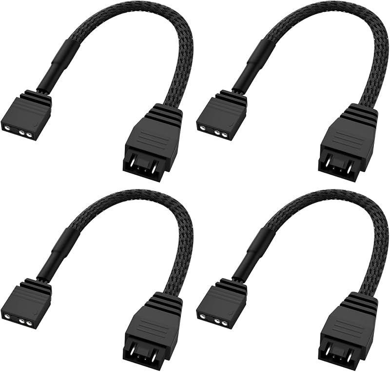 Standard ARGB 3-Pin to 4-Pin RGB Fan Adapter Cable for NZXT AER RGB Fan -4 Pack