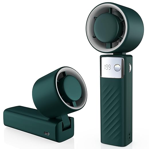 Portable Handheld Turbo Fan - Foldable Mini Fan with Air Turbo Tech, 1-199 Speed Adjustment, 20H Runtime, LED Display, Battery-Powered for Indoor/Outdoor Use Dark Green