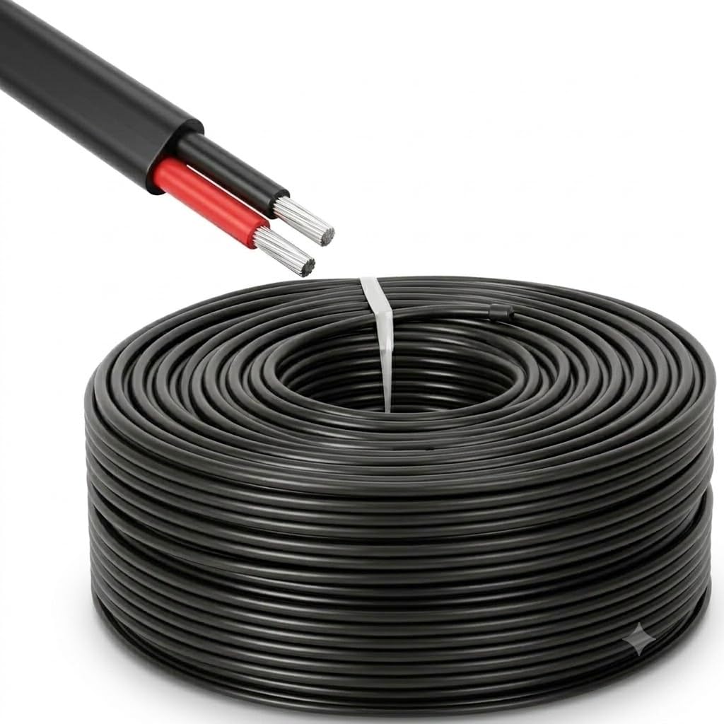 DRUMSTONE ( 2026 Brings 5 Years WARRANTY ) 2 Core Aluminum 4MM Wire Heavy Duty Flat Cable for Solar DC Inverter Home Connection Outdoor Flexible Extension Black 1 Roll-image-43