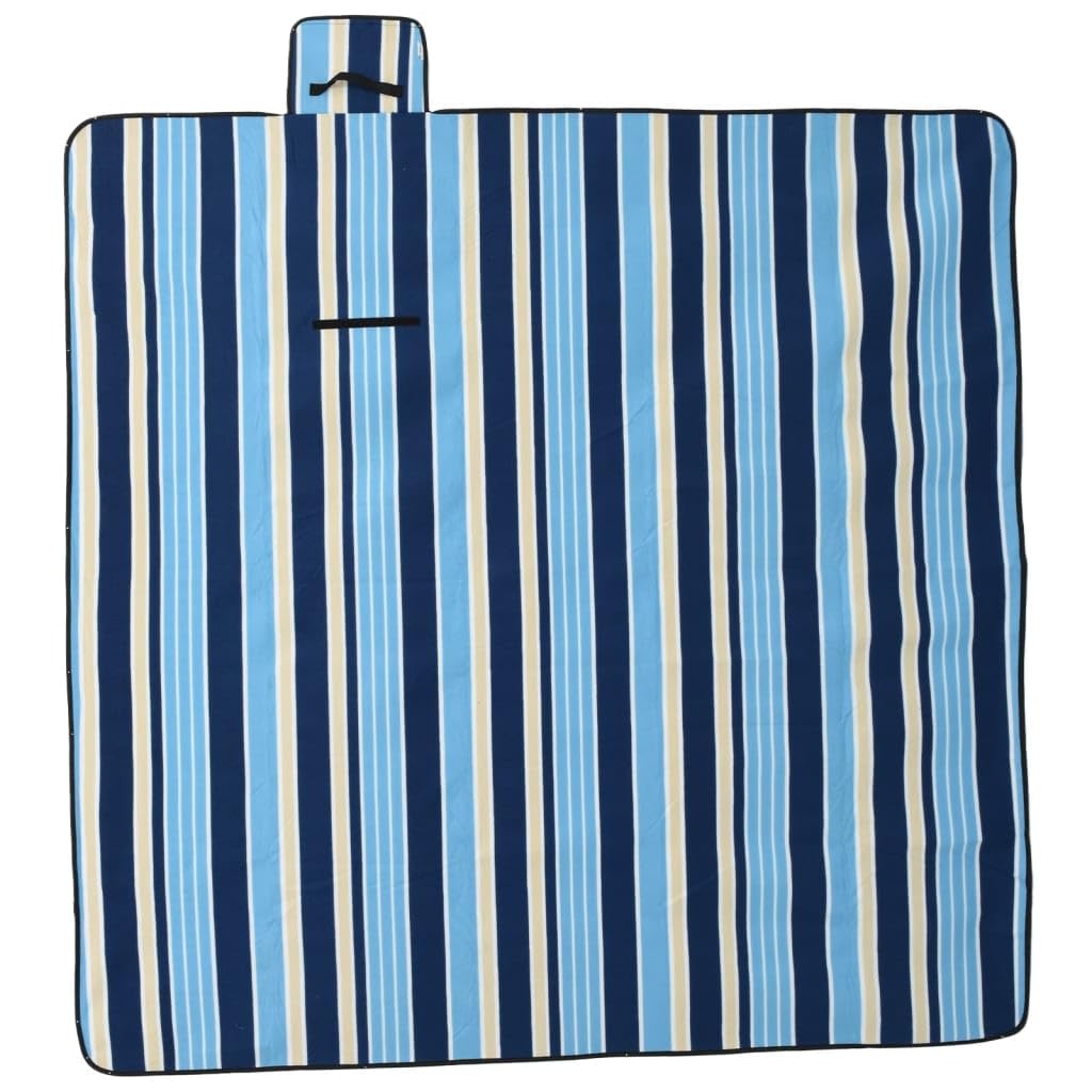 Picknickdecke 200x200 cm Klappbar, Campingdecke Blau Weiß Gestreift mit Tragegriff, Stranddecke mit Polsterung und Wasserdichter Unterseite