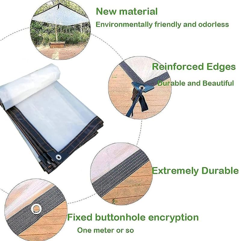 7x14 FT PVC Clear Waterproof Cover Tarp Foldable，Multi-Purpose Plastic Poly Tarps with Grommets and Reinforced Edges，Thick 0.3 MM