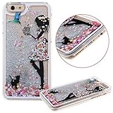 iPhone 5C Case,iPhone 5C Liquid Case,UZZO 3D Creative Flower Fairy Faery Angel Girl Print Flowing Liquid Floating Bling Glitter Sparkle Stars Hard Case for iPhone 5C