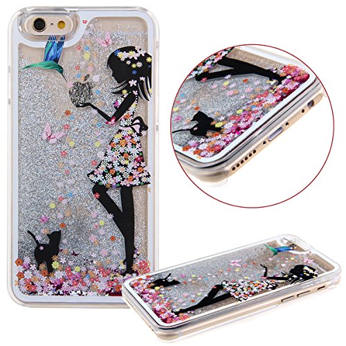 iPhone 5C Case,iPhone 5C Liquid Case,UZZO 3D Creative Flower Fairy Faery Angel Girl Print Flowing Liquid Floating Bling Glitter Sparkle Stars Hard Case for iPhone 5C