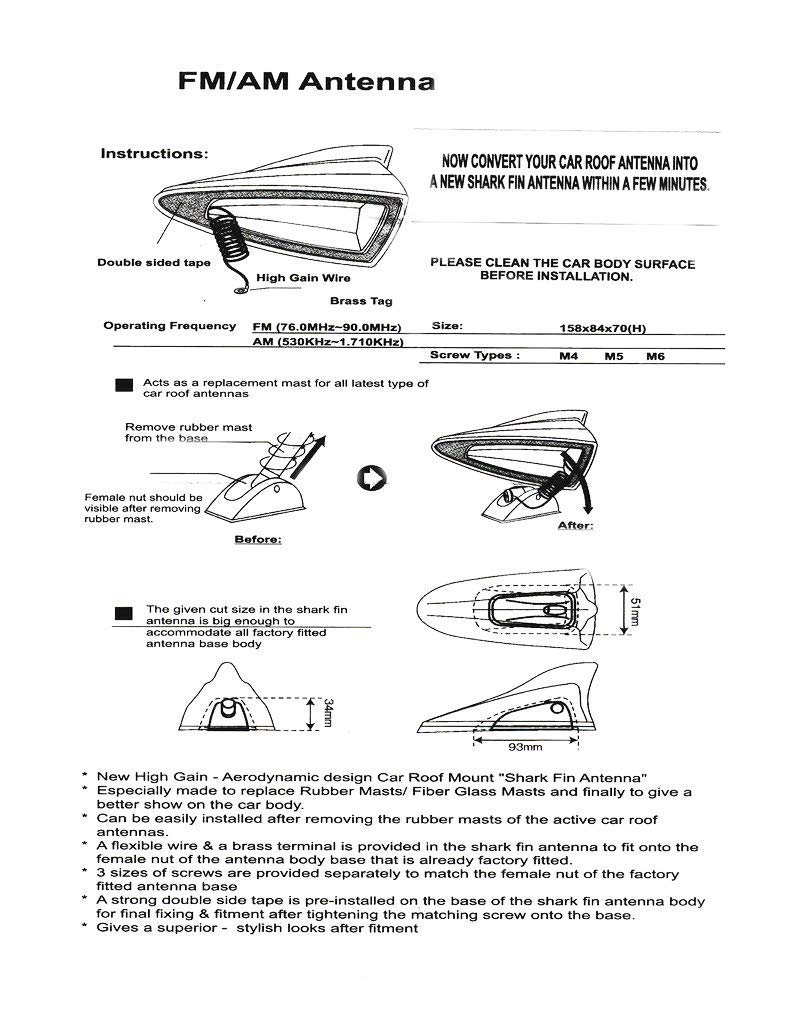 Universal Hub- High Performance Shark Fin Antenna Car FM Radio Signal Aerials Universal for All Cars (White) 2