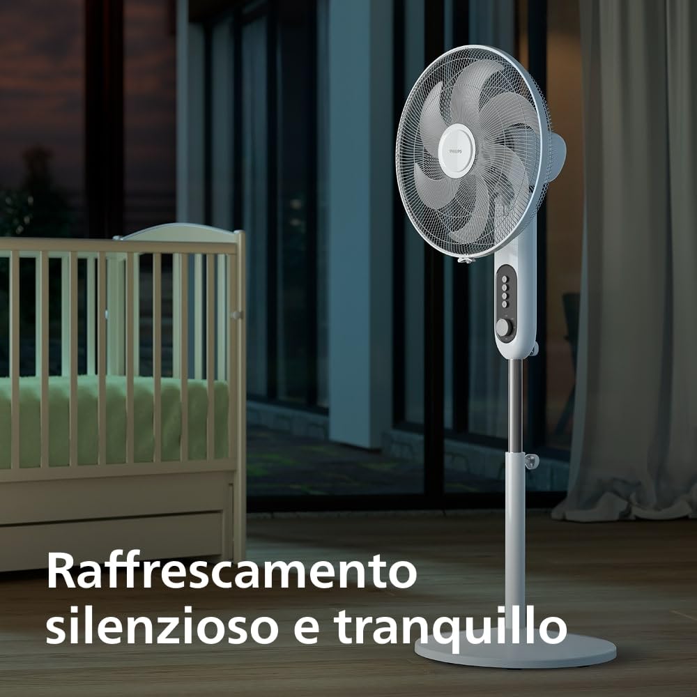 Philips Ventilatore a Piantana Serie 1000 - Potente e Silenzioso, 38 dB, Altezza Regolabile, Inclinabile e Rotante, Timer, Bianco (CX1220/00)
