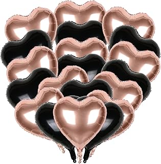 Autupy 18 Inch Black Rose Gold Foil Balloons 14 Pieces Black Rose Gold Foil Balloons Heart Foil Balloons for Graduations Bachelorette Girls Women Birthday Bridal Shower Wedding Party Decorations