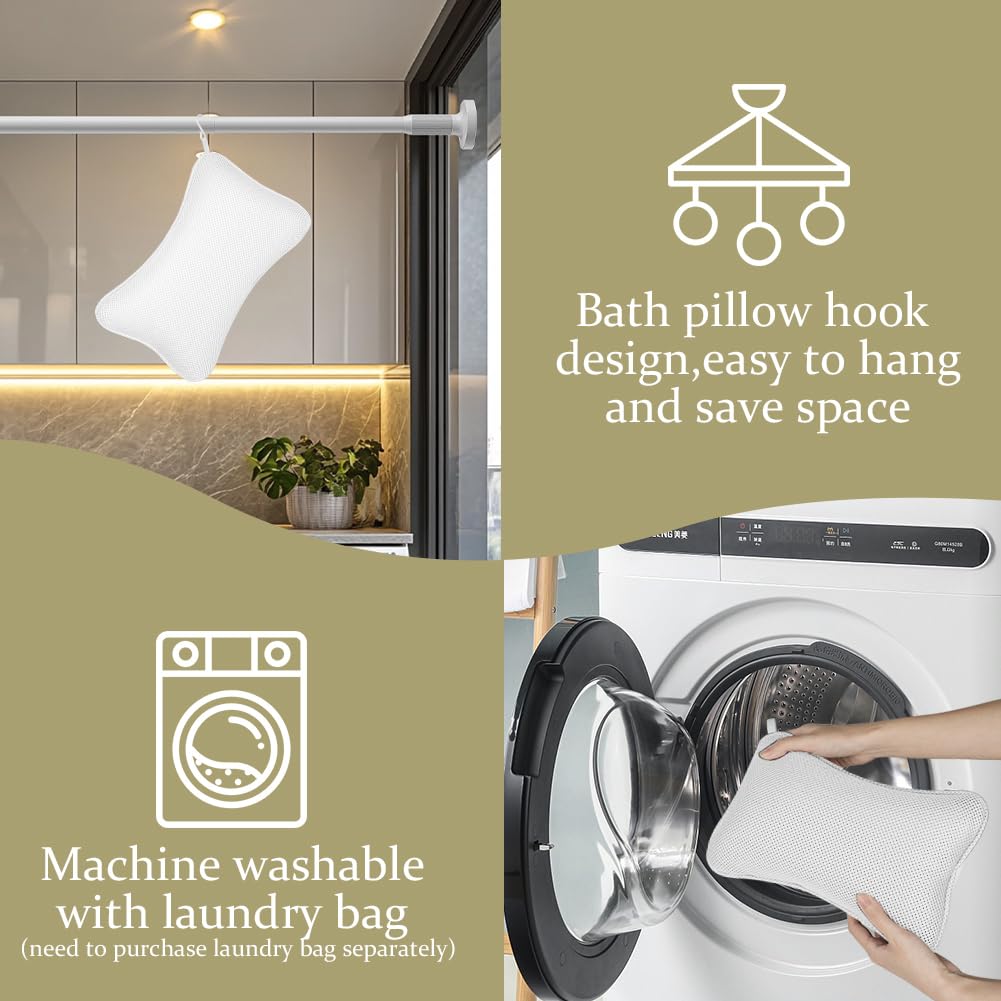 Oreiller de Bain, Oreiller de Bain Ergonomique 3D avec Ventouses Antidérapantes et 1 Boule de Bain, Coussin Baignoire pour Relaxation Optimale du Cou, Blanc(A)
