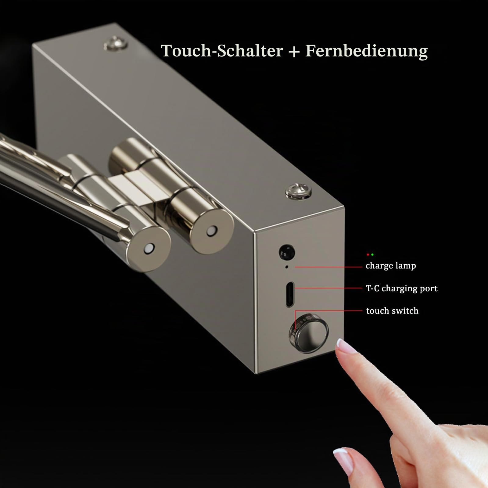 LED Spiegelleuchte Bad Akku Wandleuchte mit Fernbedienung Touch Steuerung Dimmbar Wandbeleuchtung USB Aufladbar Bildbeleuchtung Wandleuchten für Spiegelschrank Badezimmer Wohnzimmer (Silber,40cm)