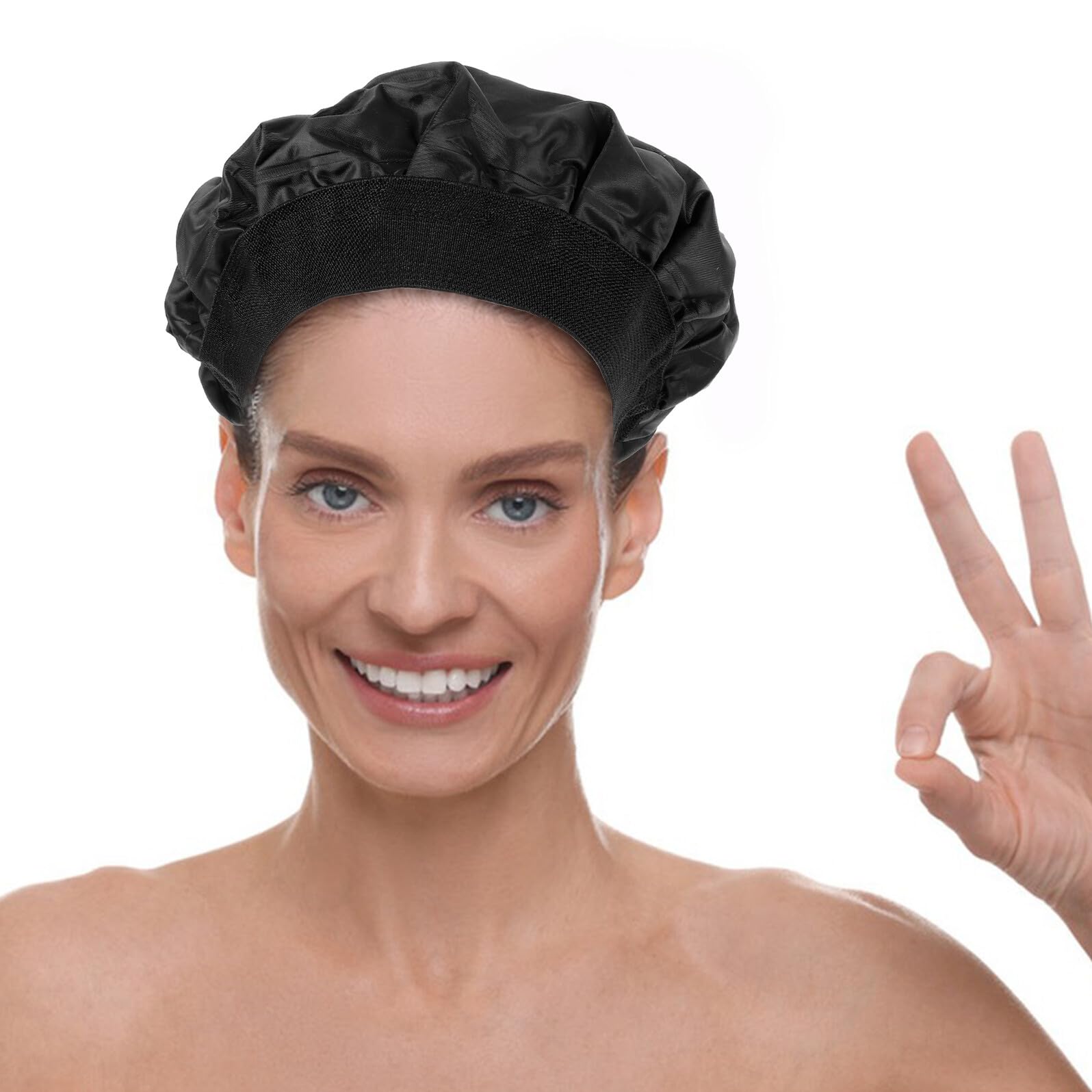ERINGOGO Schwarze Spa Duschhaube aus Gel für Haare Wärme und Kälteverwendbare Haarfärbekappe mit Bequemem Sitz für Salon und Haarpflege
