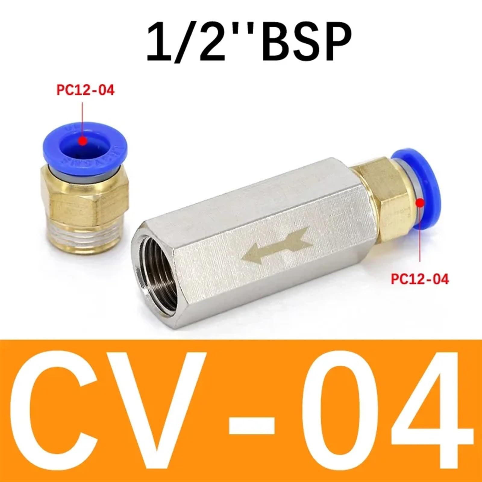 5 szt. pneumatyczny zawór zwrotny (1/8, 1/4, 1/2 i 3/8 cala) do sprężarki 6 mm, 8, 10 12, zawór jednokierunkowy powietrza gazowego ze złączem (CV-04 w PC12-04)
