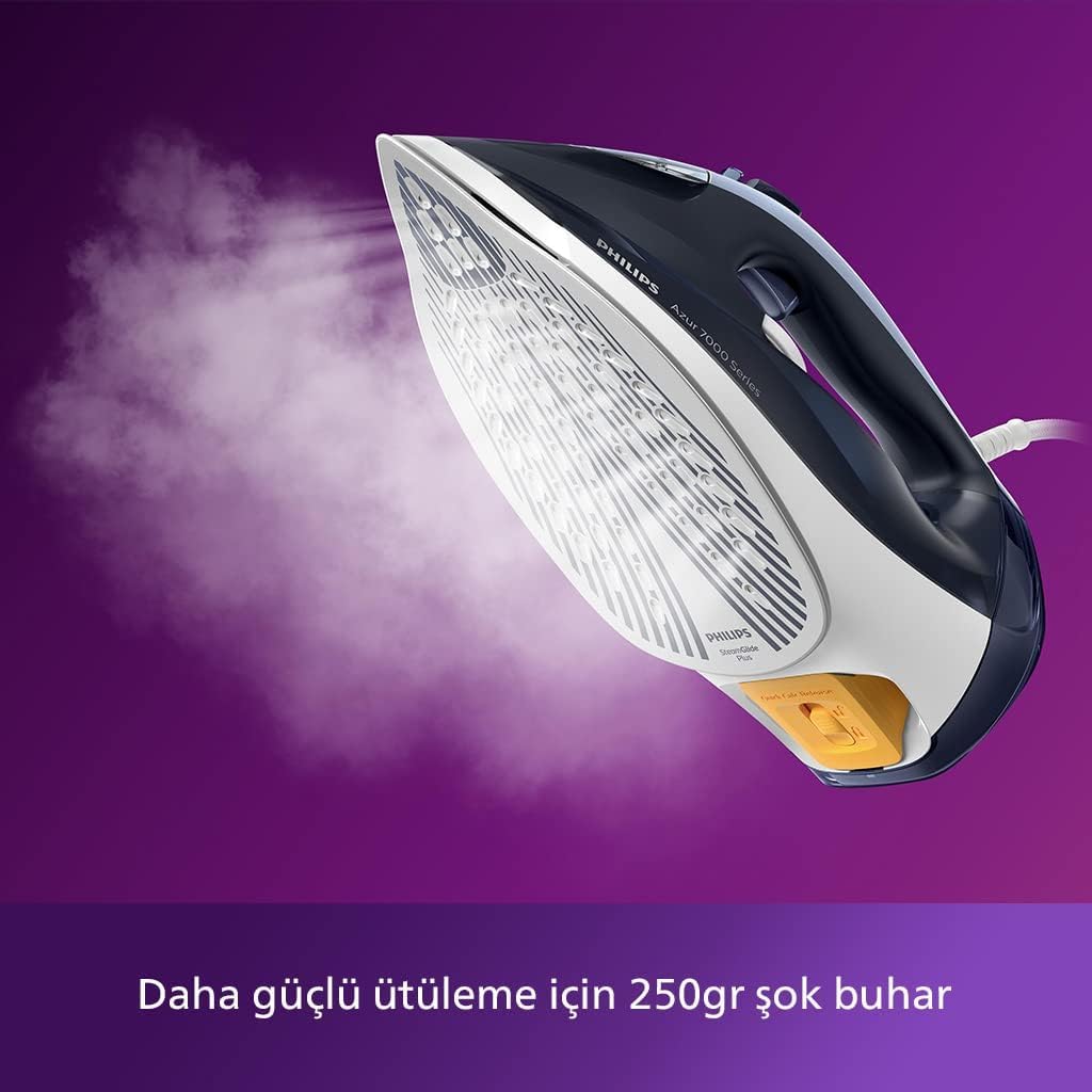 Philips 7000 Serisi Buharlı Ütü - 2800W, SteamGlide Plus Taban, 250 g Güçlendirme, 50 g/dk Sürekli Buhar, Otomatik Kapanma, Hızlı Kireç Temizleme (DST7030/20)