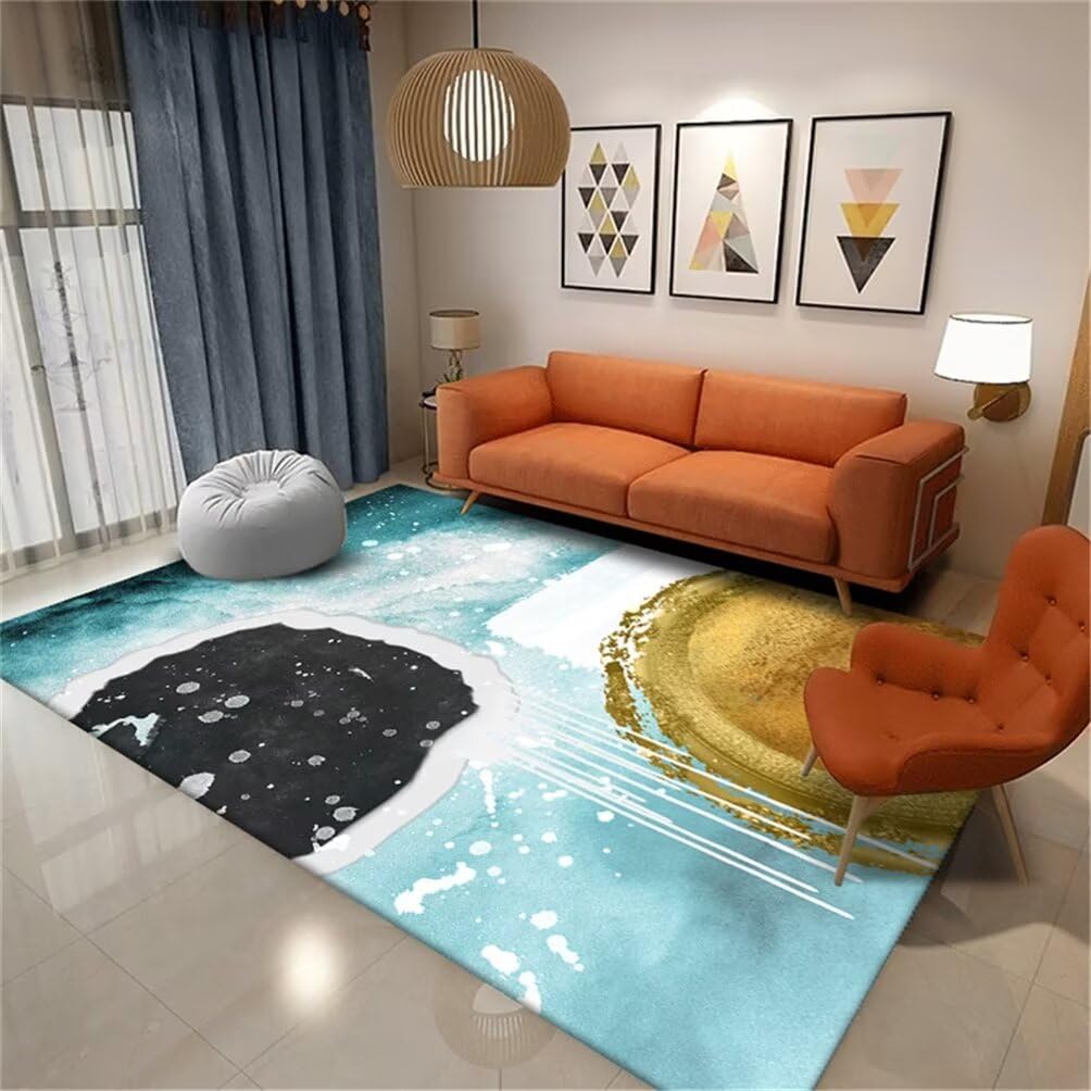 Tapis de salon bleu 90x120cm au motif de plante moderne et abstrait