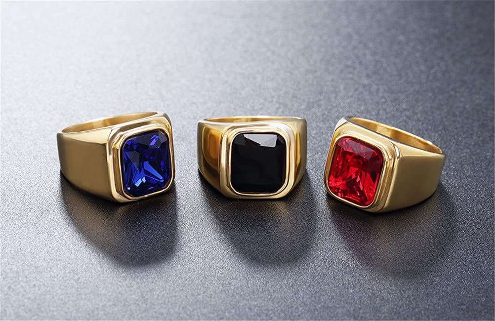 HIJONES Bague en Pierre pour Homme Acier Inoxydable Grandes Bagues de Déclaration de Zircon