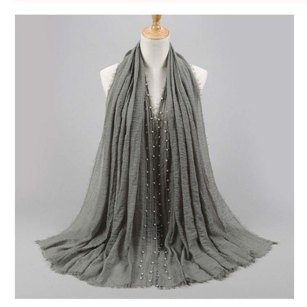 HINGSLOBN Cotton Scarf Beads Bubble Wrinkle Shawls hijab Drape Stitching Fringe Crumple Scarves