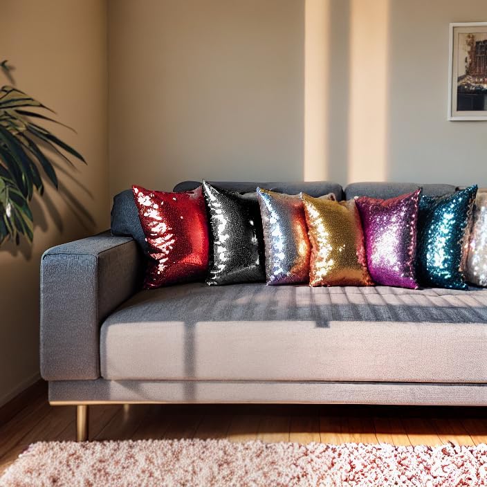 Miniatura 3 de Fundas de almohada de lentejuelas de sublimación de 16 x 16 pulgadas, 2 fundas de almohada reversibles de lentejuelas azules para decoración de