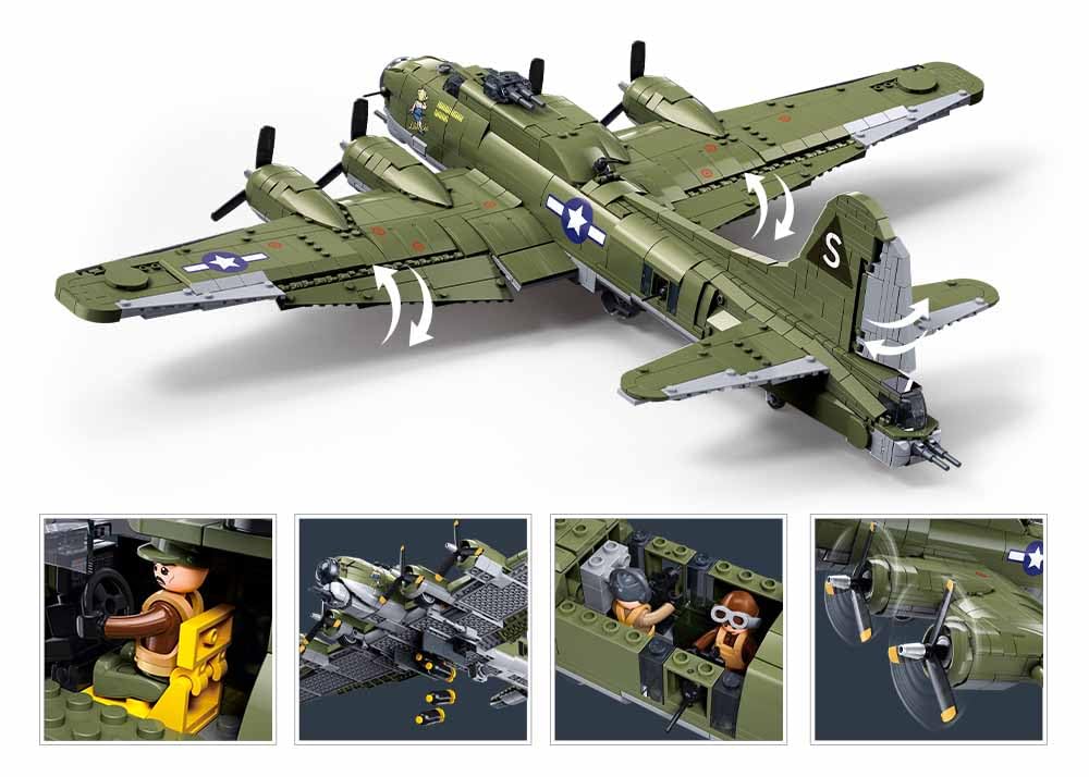 Sluban ModelBricks B17GS Bombardier Flying Fortress, Maßstab 1:44, 1270 Teile, für Kinder von 6 bis 12 Jahren