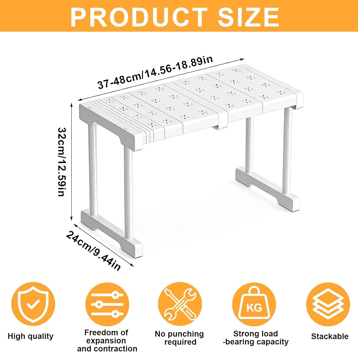 Scaffali regolabili per armadio, mensole espandibili, per armadi, armadi, cucina, bagno, 24 cm di larghezza, 32 cm di altezza, lunghezza regolabile 37-48 cm