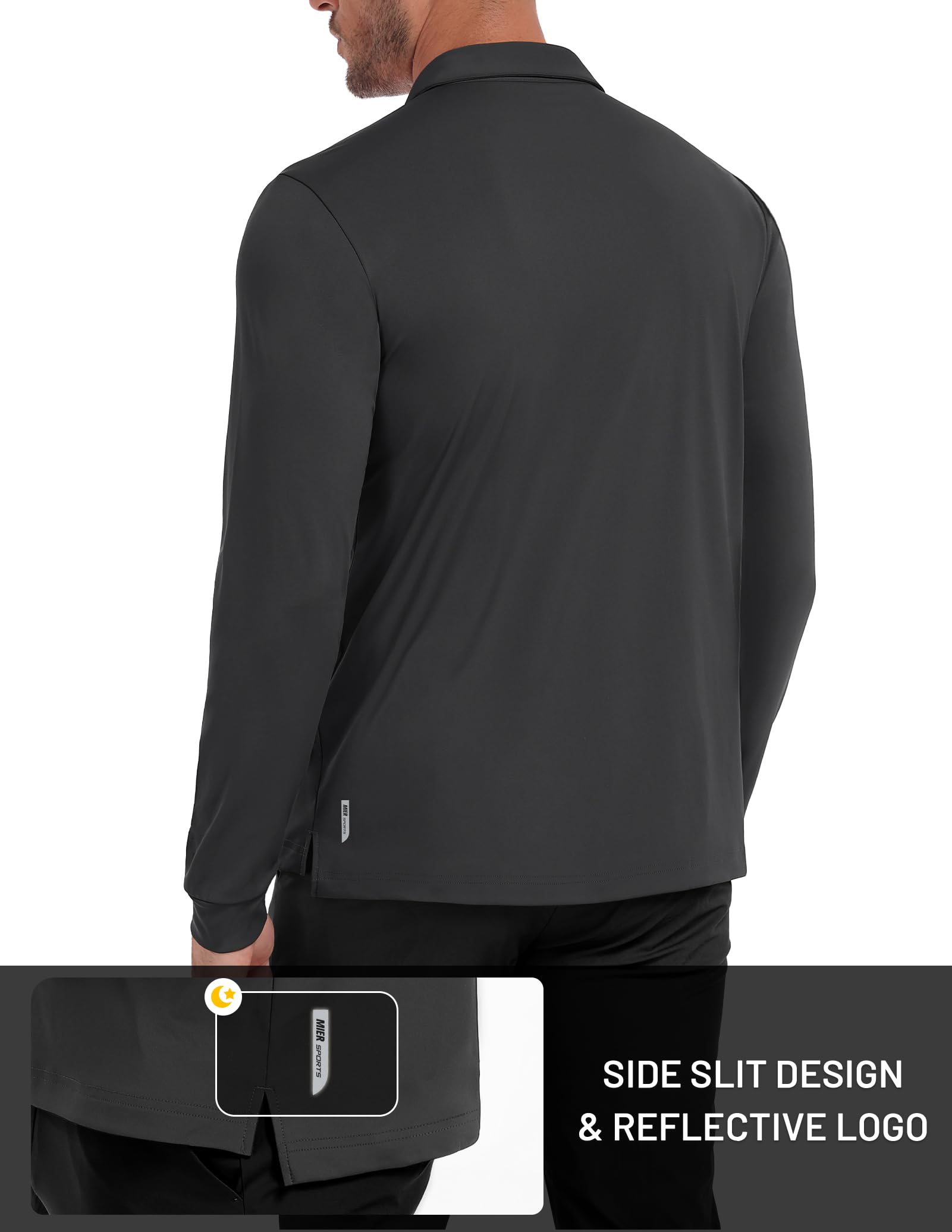 MIER Poloshirts für Herren, langärmelig, trockene Passform, Golf, athletisch, Arbeitshemd mit Kragen und UV-Schutz LSF Sonnenschutz (inhärent UPF 50+)