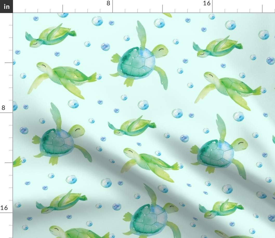Spoonflower Fabric - Ocean Turtles Green Blue Watercolor Turtle Nursery Bubbles Boy Girl Printed on Petal Signature Cotton Fabric by The Yard - Sewing Quilting Apparel Crafts Decor