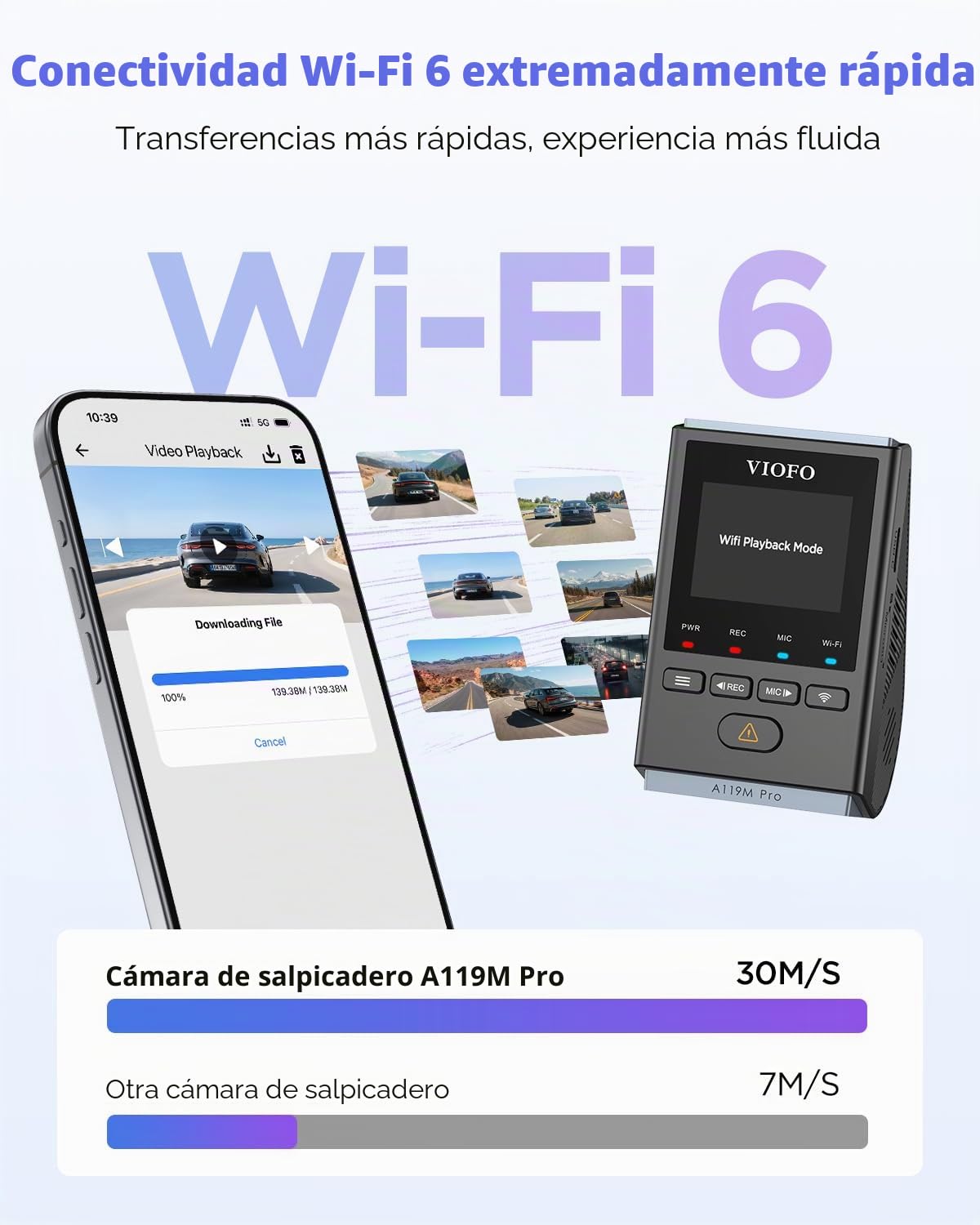 VIOFO A119M Pro 4K HDR Mini Dashcam Coche con CPL, Wi-Fi 6 & GPS Cámara delantera con STARVIS 2, Control de voz y salida de voz, visión nocturna 2.0, modo de aparcamiento amortiguado, LCD de 1,5