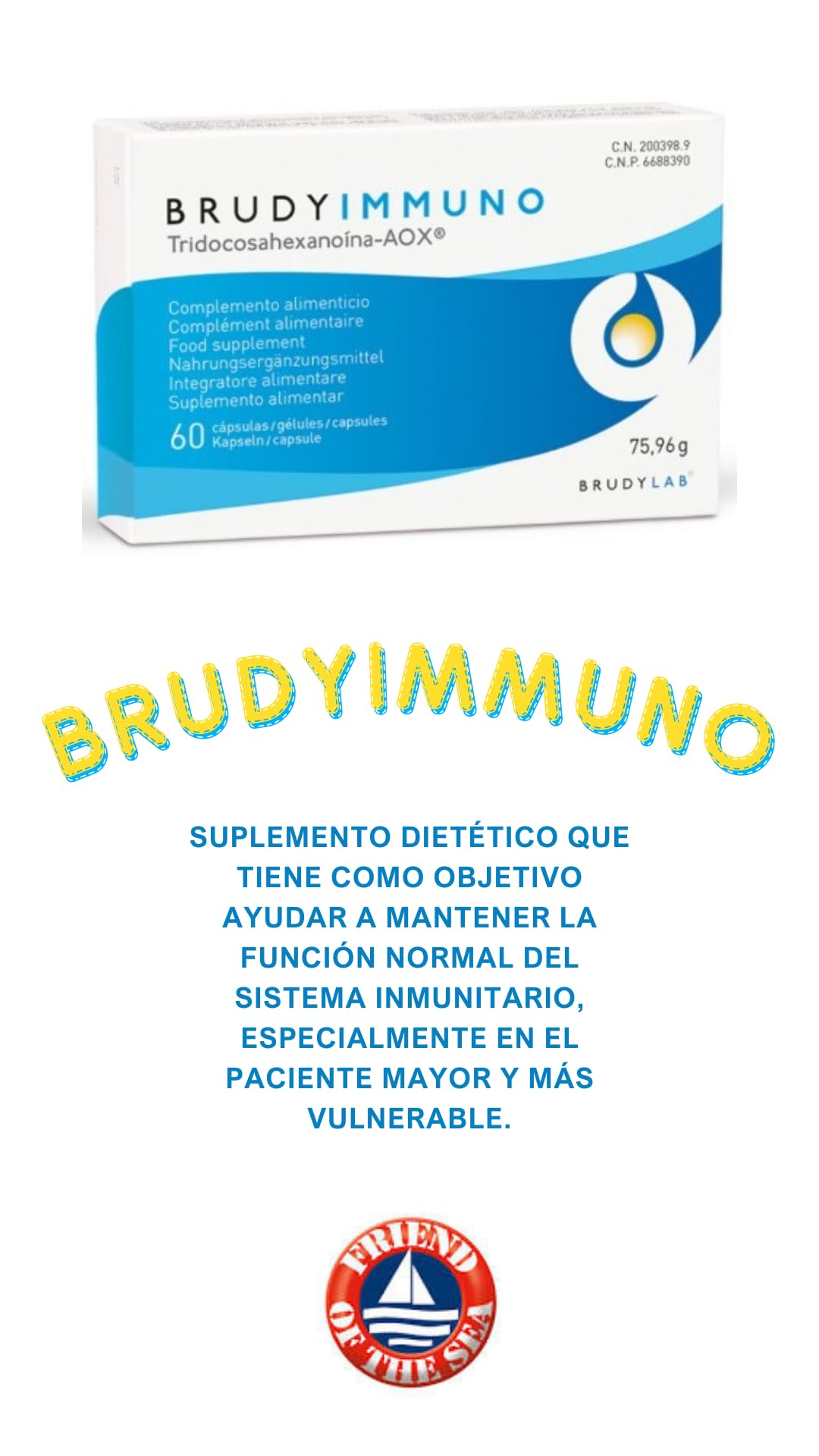 BRUDY IMMUNO, 60 cápsulas, complemento alimenticio | Ayuda al funcionamiento de defensas y sistema inmunológico | Con Tridocosahexanoína-AOX, ácidos grasos Omega3, vitaminas y minerales