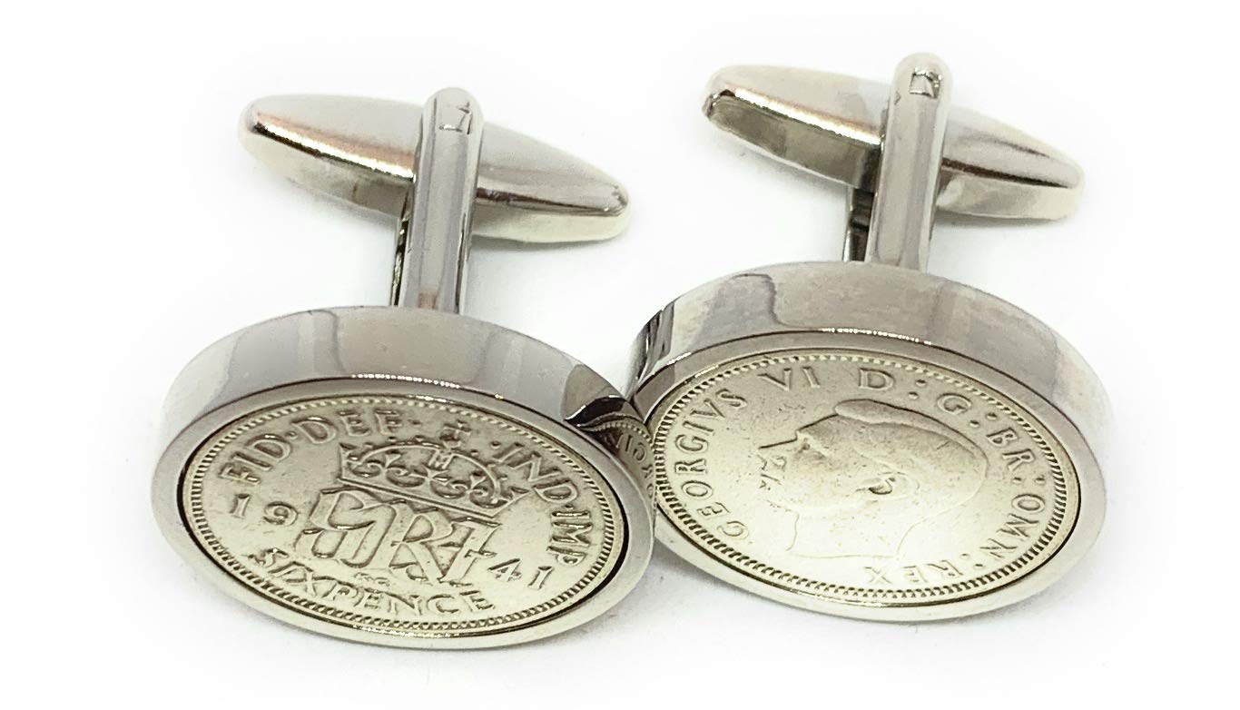 Premium 1941 Lucky sixpence cufflinks for a 84th Birthday cufflinks HT