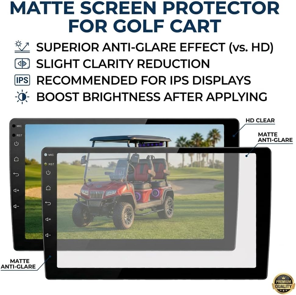 2-Pack Screen Protector for Evolution Golf Cart 9 Inch Display - [Combo: 1 Matte Anti-Glare + 1 HD Clear] - Tempered Glass Accessories for D5 Maverick 4 Plus Touchscreen (Combo: HD + Matte (2-Pack), 9 Inch)