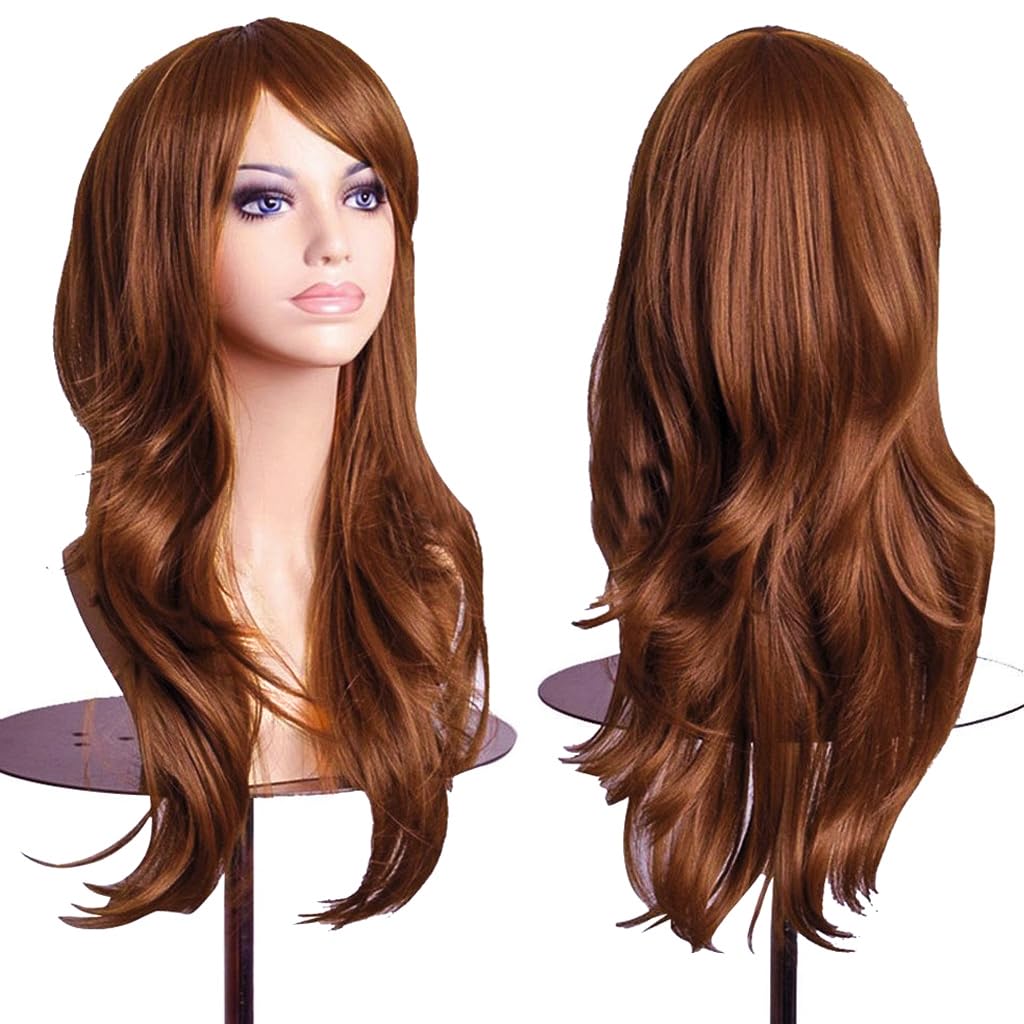 PORSMEER Womens 26inch 70cm Long Wavy Hair Party Movie Cosplay Costume Halloween Wig (Brown)