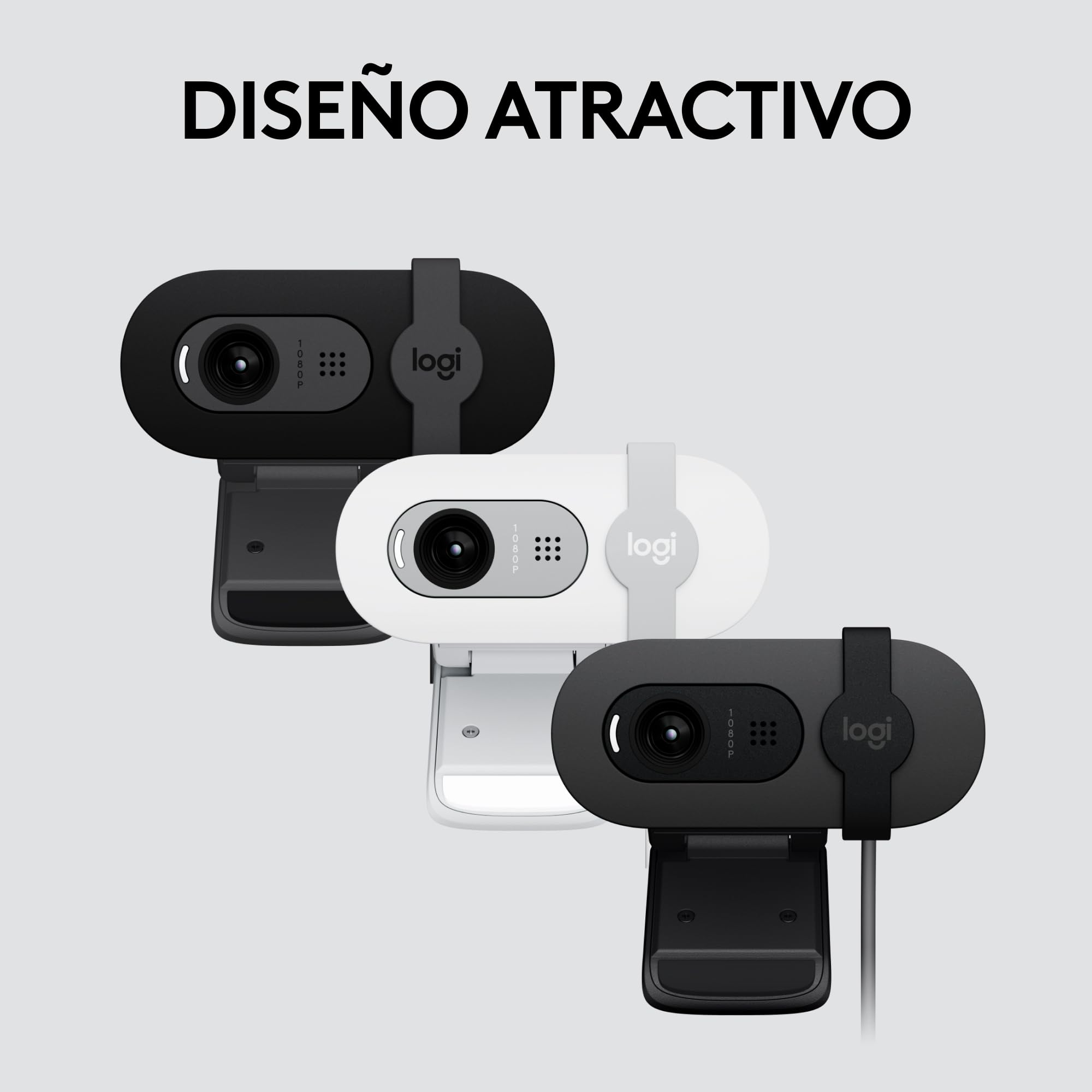 Logitech Brio 100, cámara web Full HD para reuniones y streaming, equilibrio de iluminación automático, micrófono integrado, tapa de privacidad, USB-A, Microsoft Teams, Google Meet, Zoom y más,Grafito