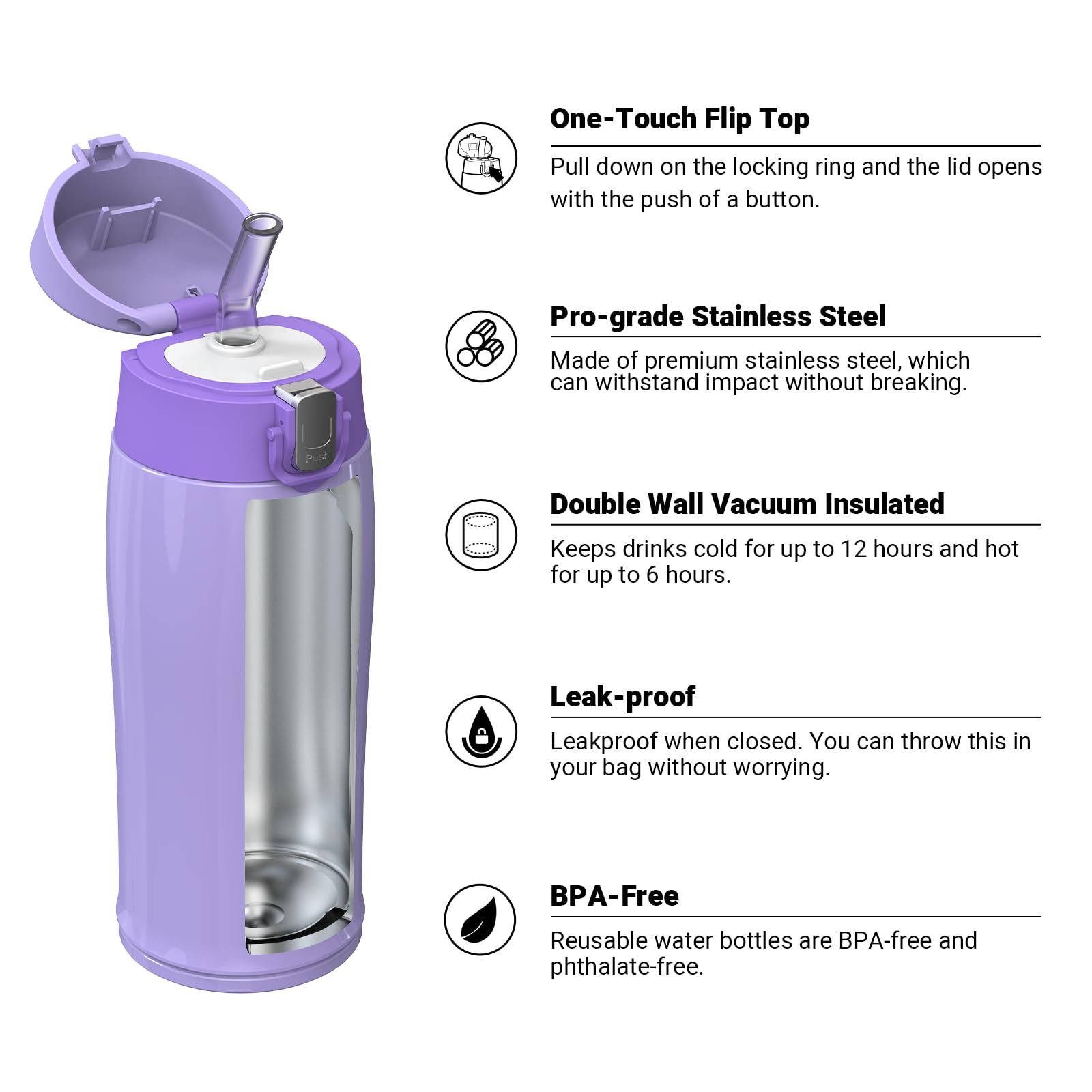 Super Sparrow Borraccia Termica Cannuccia, Borraccia in Acciaio Inox - 350ml, 500ml, 750ml - Senza BPA Tazza Borracce Termiche, Bottiglia Termica per Bambini, Scuola, Sportiva