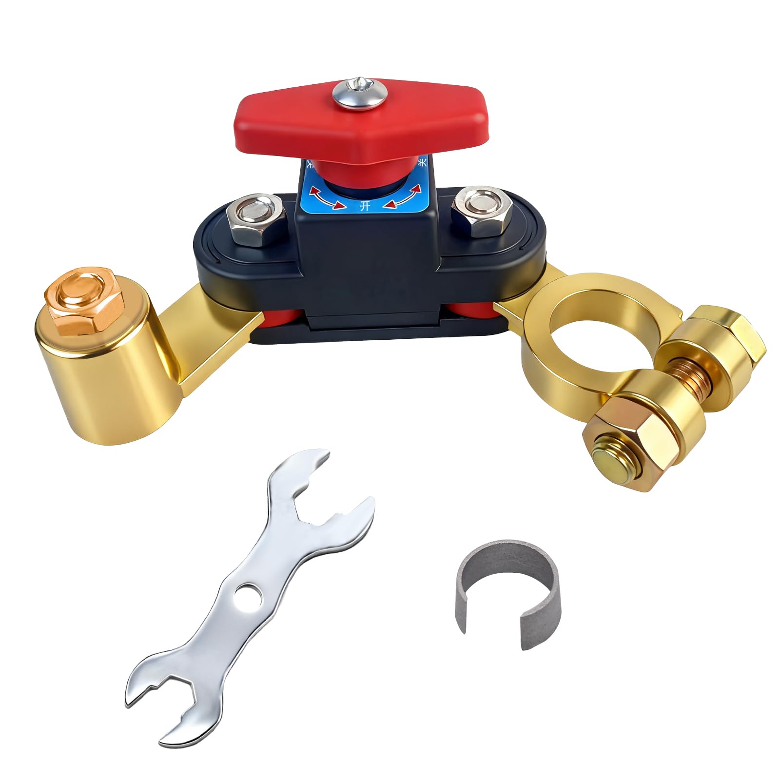 Heavy Duty Car Battery Disconnect Switch, 12v-24v Battery Kill Breaker with Pure Copper Construction, Rotary On/Off Power Cut Off Switch for Cars, Boats, RVs (with Wrench & Gasket) - 1