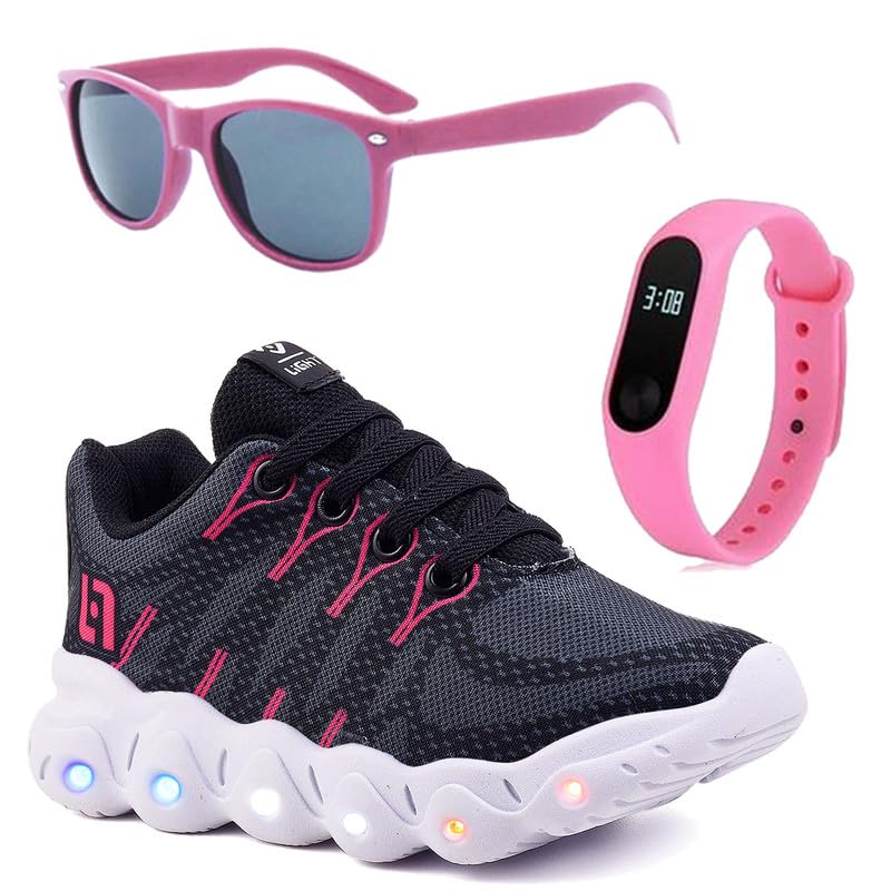 Light - Light Up Kids Shoes Kit with Watch & Sunglasses - LED Shoes for Girls, Quality Kid Sneakers, Easy to Put On