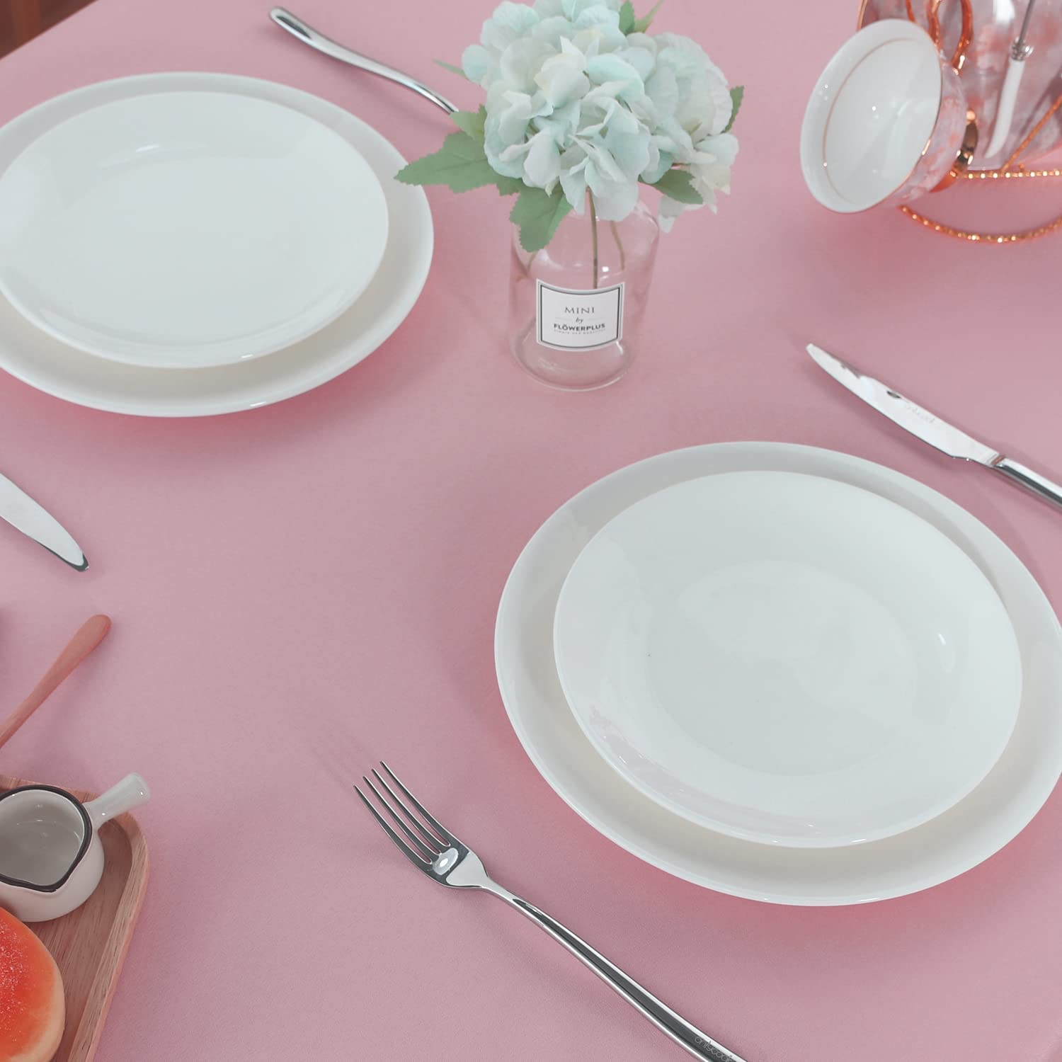 Manteles de algodón rectangulares, manteles para cocina, comedor, bodas, hasta 8 plazas, sin arrugas, 400 hilos, protector de mesa, paquete de 20 unidades, color rosa sólido, 150 x 200 cm