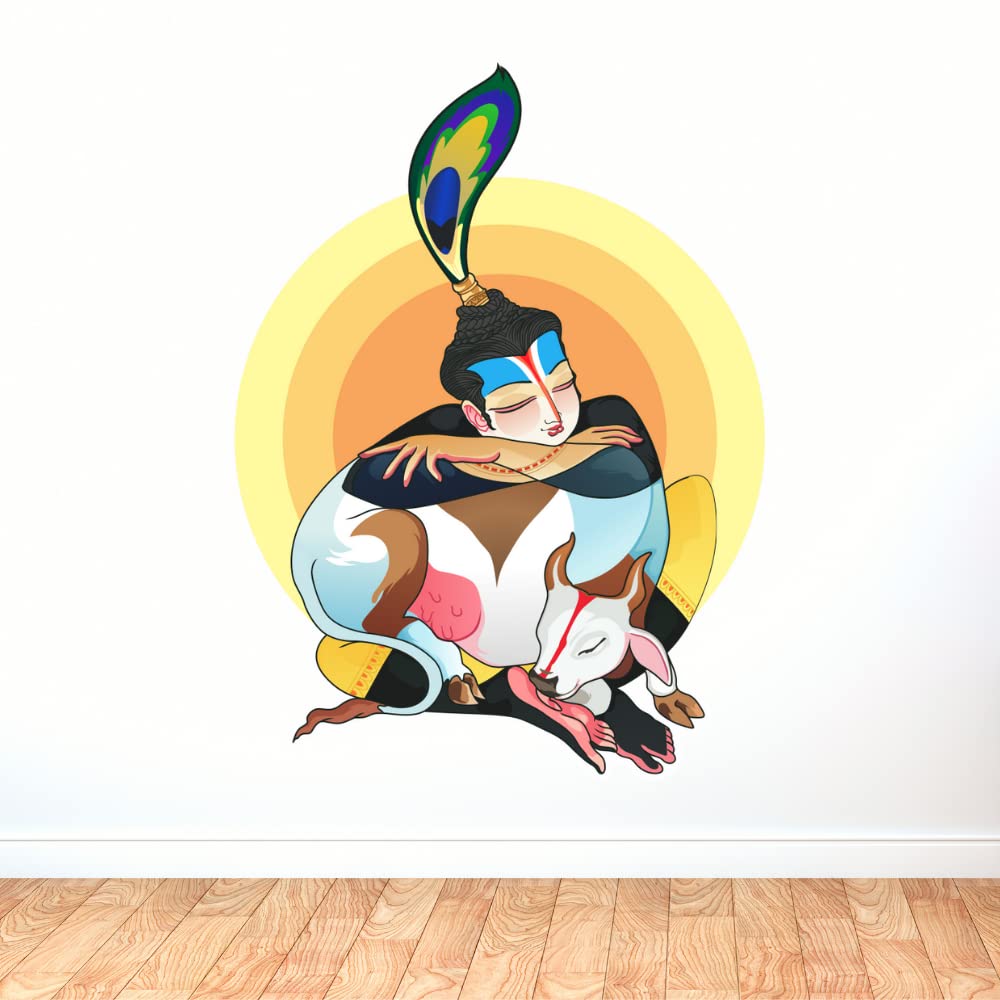 Studio Curate Krishna Wall Sticker for Hall Room,Bedroom, Large Size, Multicolor (PVC Vinyl Stickers, 63cm X 47cm)