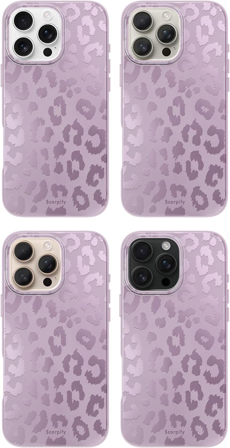 SCORPIFY for iPhone 16 Pro Case [Compatible with MagSafe] with Matte Lavender Leopard Cheetah Print Design, Cute Magnetic Phone Cover for Women Girls, Purple Neutral Aesthetic, Slim Bumper
